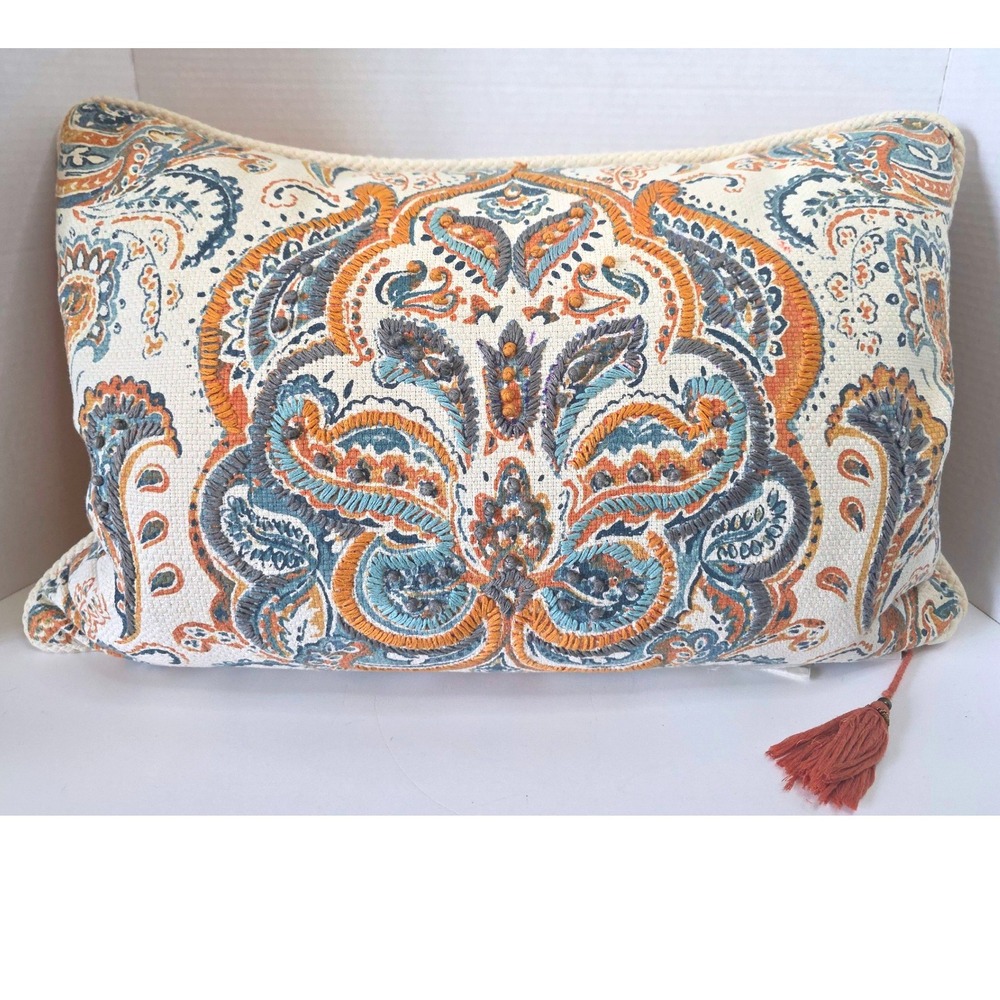 Envogue Embroidered Paisley Blessed Reversible Feather Throw Pillow Tassel 22x18